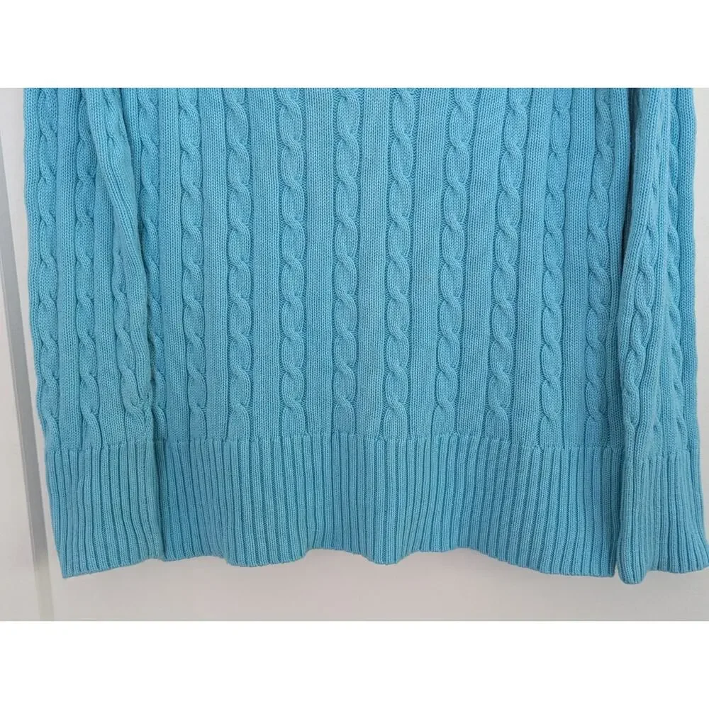 Old Navy Women's L Turquoise Blue Cable Knit V-neck Sweater Whale Logo Preppy